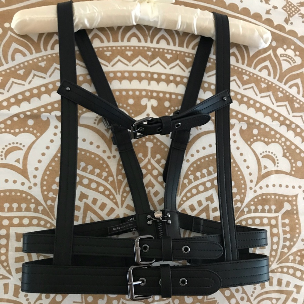 BCBG Black Faux Leather Harness, Size XS/S